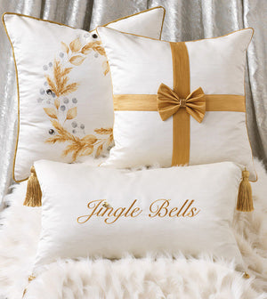 Golden Gift Wrap Holiday Pillow - Bedding Luxuries