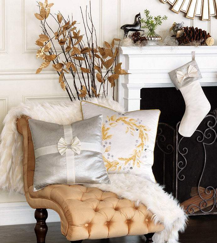 Platinum Gift Wrap Holiday Pillow - Bedding Luxuries