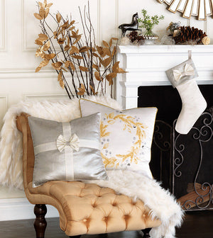 Glistening Gold Holiday Wreath Pillow - Bedding Luxuries