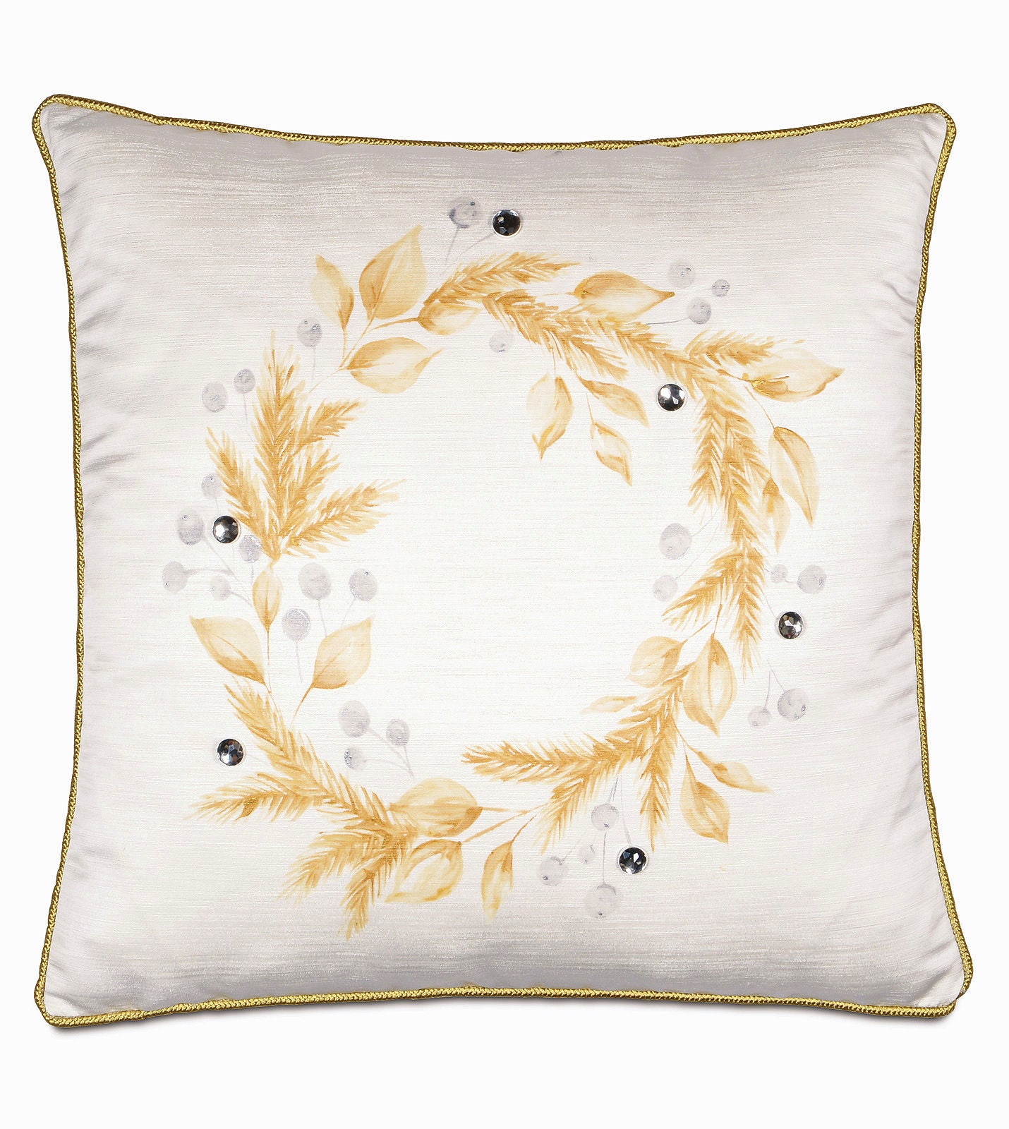 Glistening Gold Holiday Wreath Pillow - Bedding Luxuries