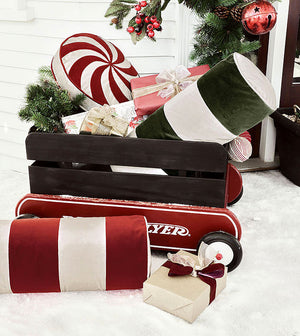Candy Cane Red Swirl Holiday Pillow - Bedding Luxuries