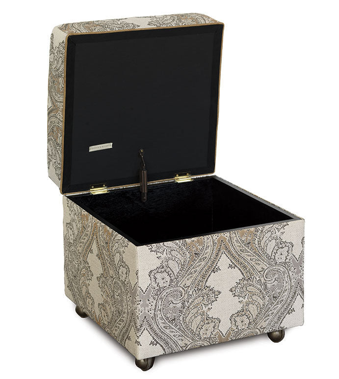 Heritage Houndstooth Upholstered Storage Ottoman - Bedding Luxuries