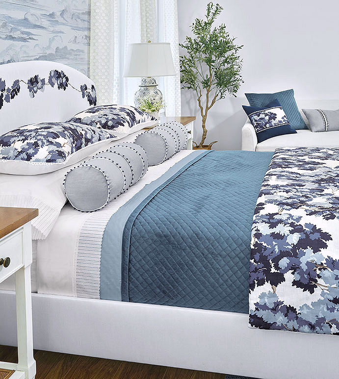 Devonshire Blue Velvet Quilted Coverlet