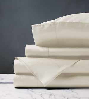Classic Hem Stitch Cotton Sateen Ivory Sheet Set - Bedding Luxuries