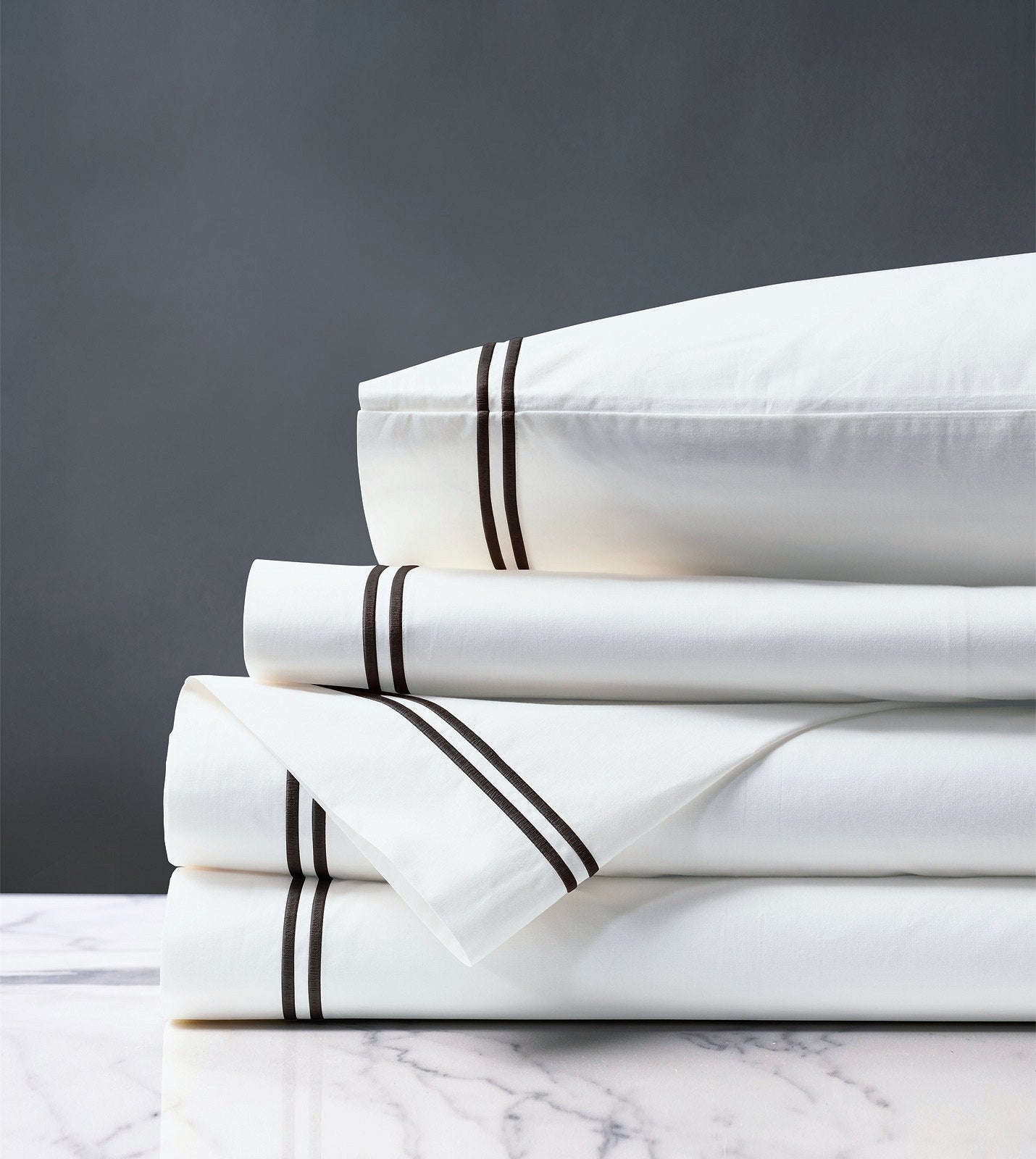 Double Striped Black Satin Stitch Sheet Set - Bedding Luxuries