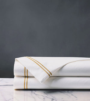 Double Striped Antique Gold Satin Stitch Sheet Set - Bedding Luxuries