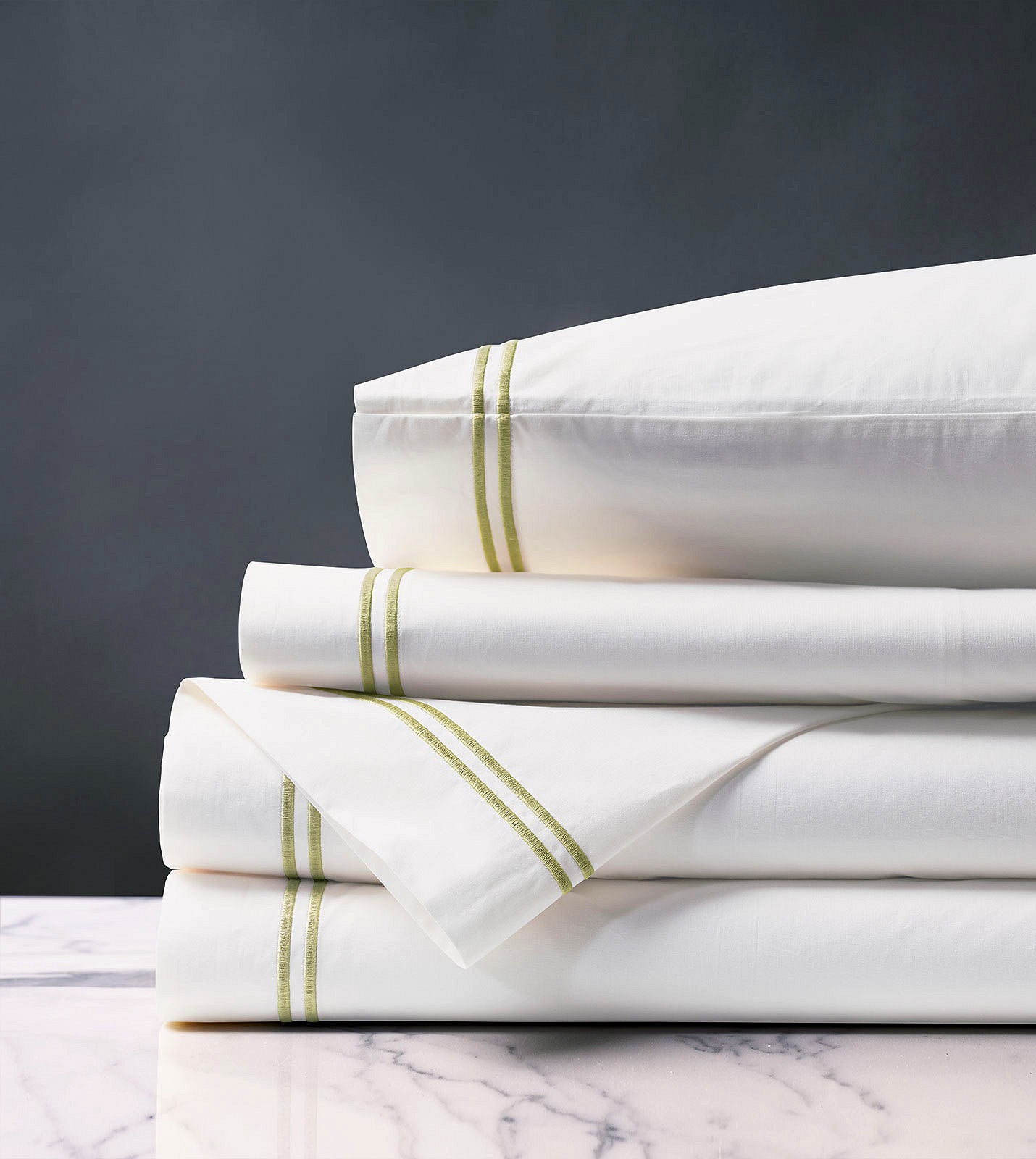 Double Striped Pear Green Satin Stitch Sheet Set - Bedding Luxuries