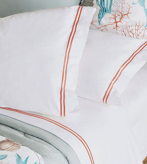 Double Striped Coral Satin Stitch Sheet Set - Bedding Luxuries