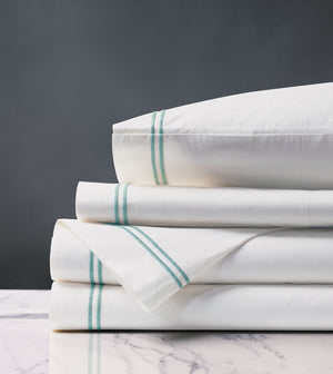 Double Striped Aqua Satin Stitch Sheet Set - Bedding Luxuries