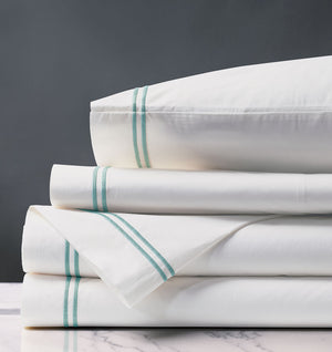 Double Striped Aqua Satin Stitch Sheet Set - Bedding Luxuries