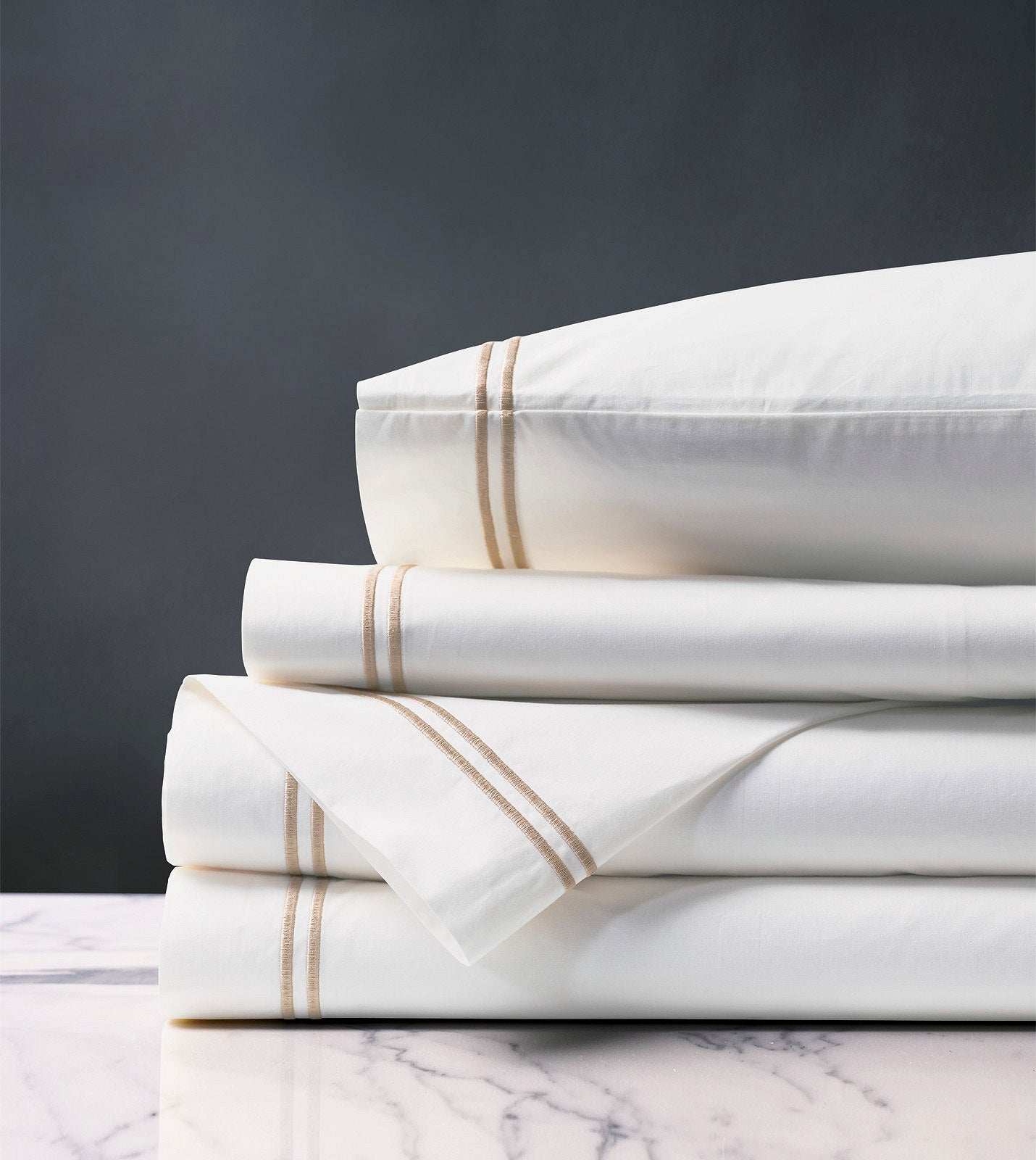Double Striped Bisque Satin Stitch Sheet Set - Bedding Luxuries
