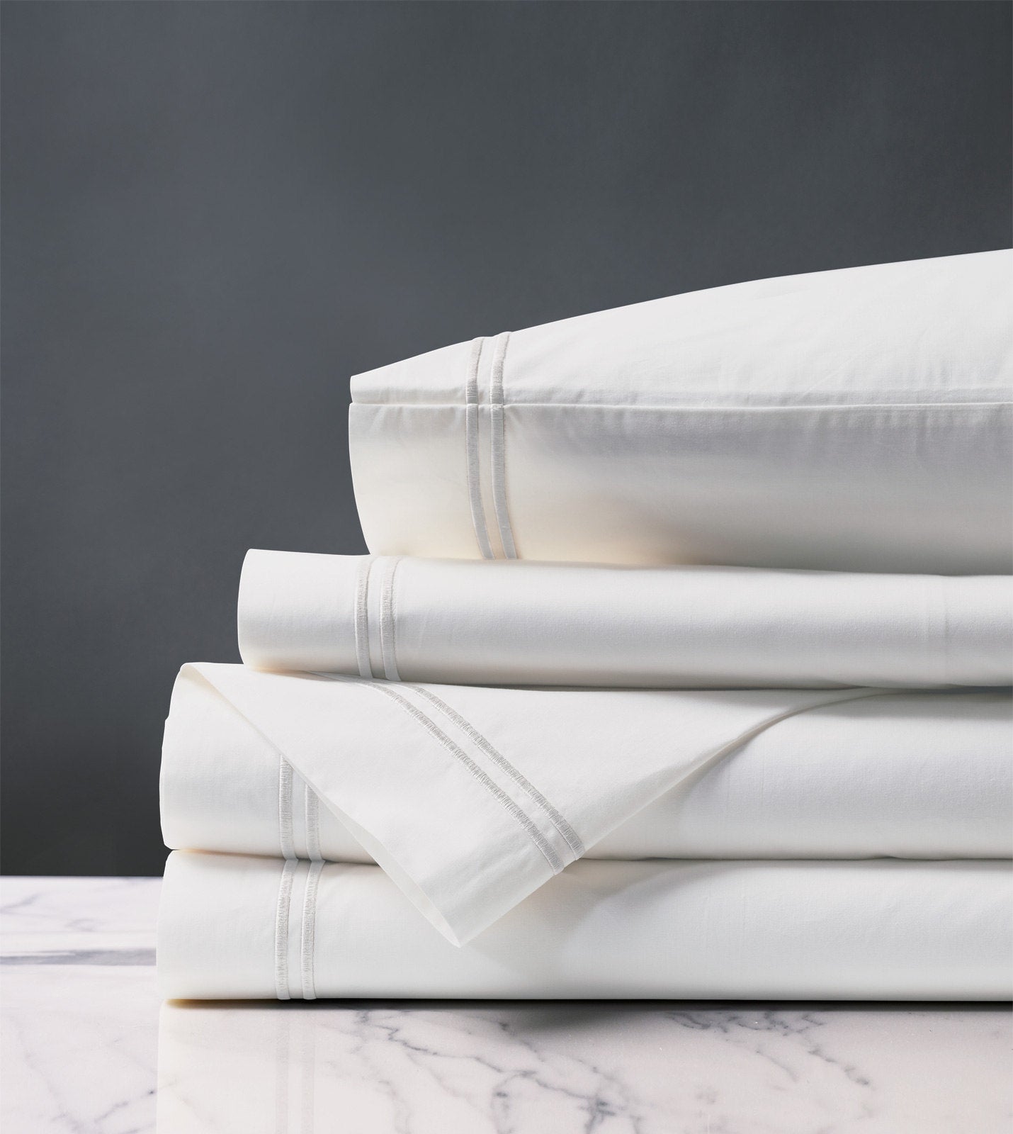 Double Striped White Satin Stitch Sheet Set - Bedding Luxuries