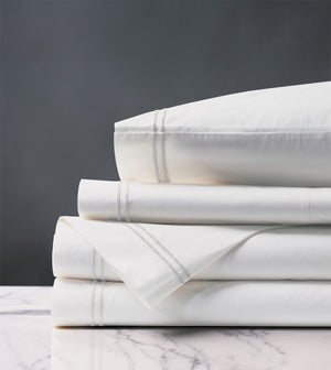 Double Striped White Satin Stitch Sheet Set - Bedding Luxuries
