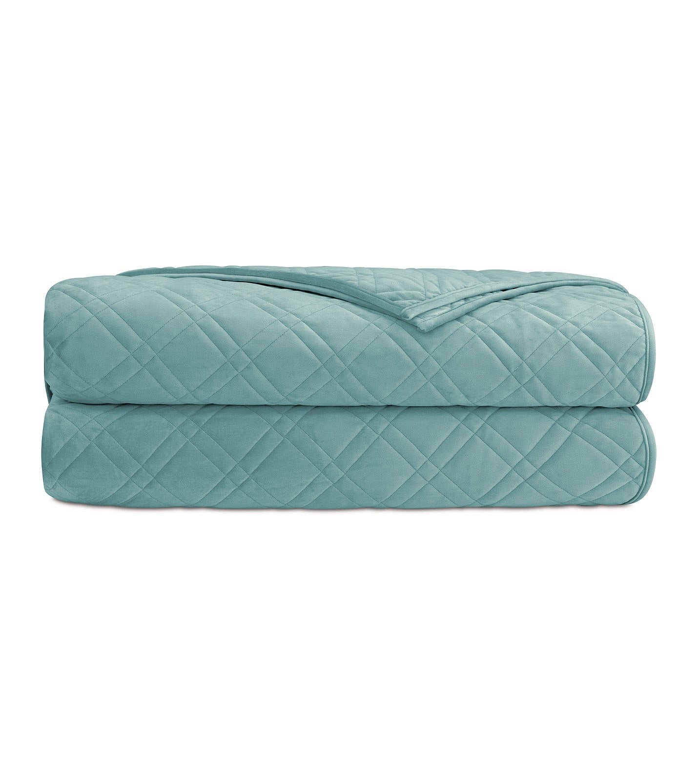 Windward Islands Quilted Velvet Teal Coverlet - Bedding Luxuries