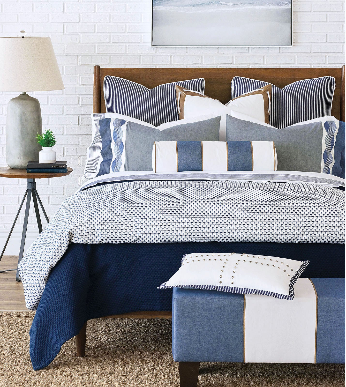 Bristol Beach Navy Matelassé Coverlet - Bedding Luxuries