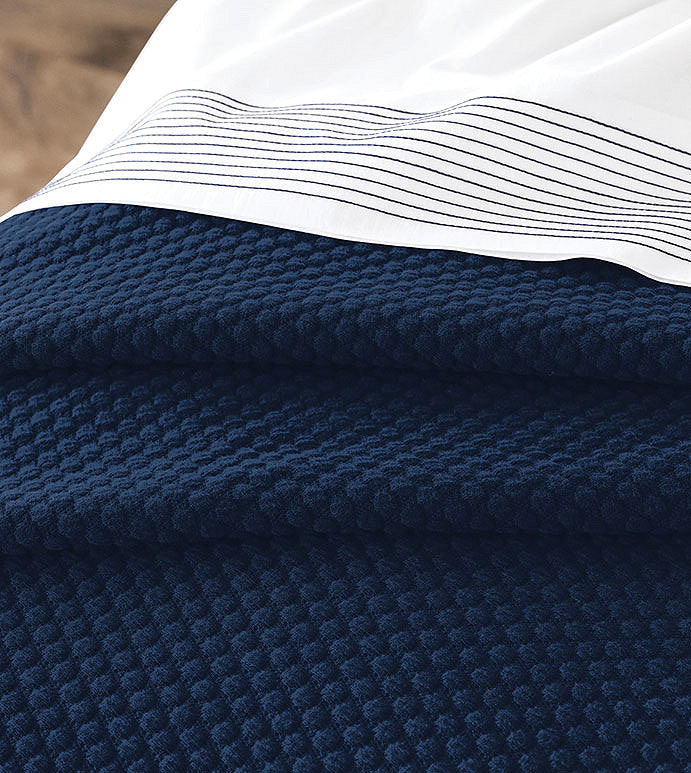 Bristol Beach Navy Matelassé Coverlet - Bedding Luxuries