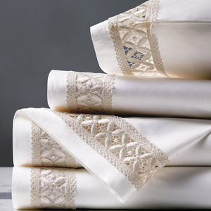 Trellis Border Embroidered Sheet Set - Bedding Luxuries