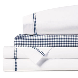 Gingham Charm Navy Check Cotton Sheet Set - Bedding Luxuries