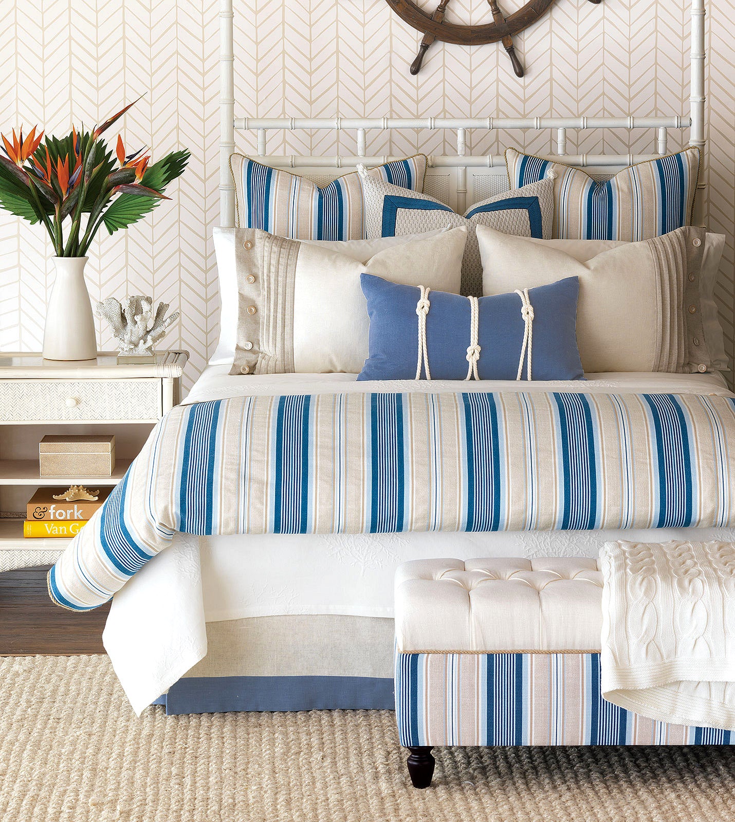 Beach Cottage Stripe Bed Skirt - Bedding Luxuries