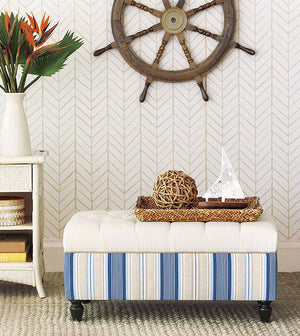 Beach Cottage Stripe Storage Bench Ottoman - Bedding Luxuries