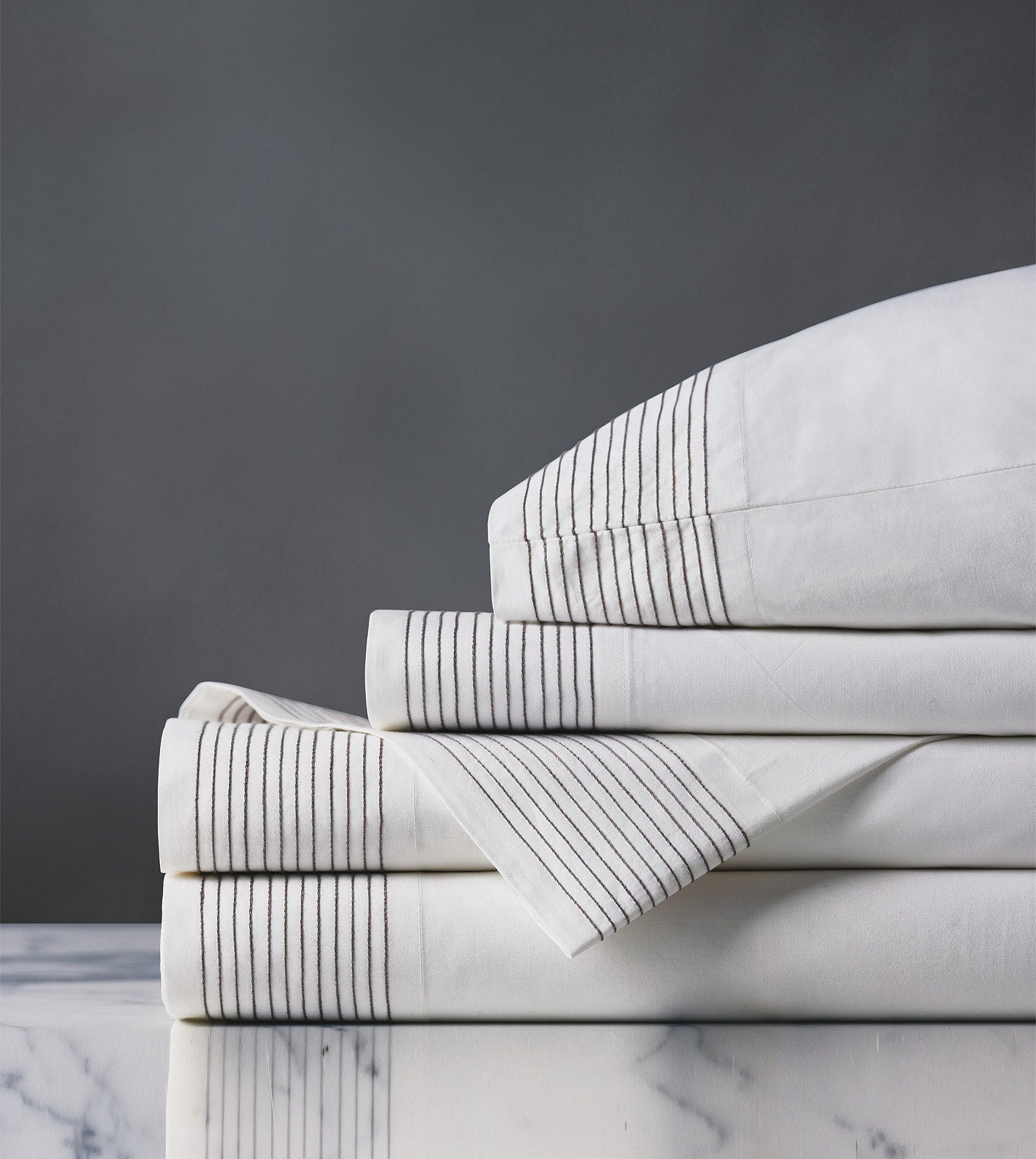 Tidal Stripe Dove Gray Chain Stitch Sheet Set - Bedding Luxuries