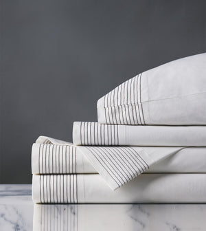Tidal Stripe Dove Gray Chain Stitch Sheet Set - Bedding Luxuries