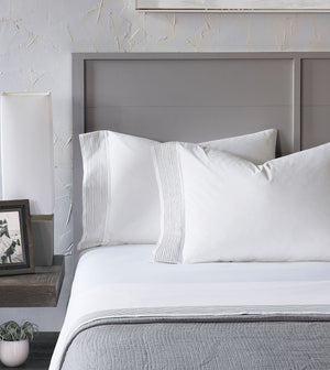 Tidal Stripe Dove Gray Chain Stitch Sheet Set - Bedding Luxuries