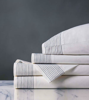 Tidal Stripe Navy Chain Stitch Sheet Set - Bedding Luxuries