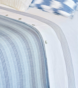 Tidal Stripe Navy Chain Stitch Sheet Set - Bedding Luxuries