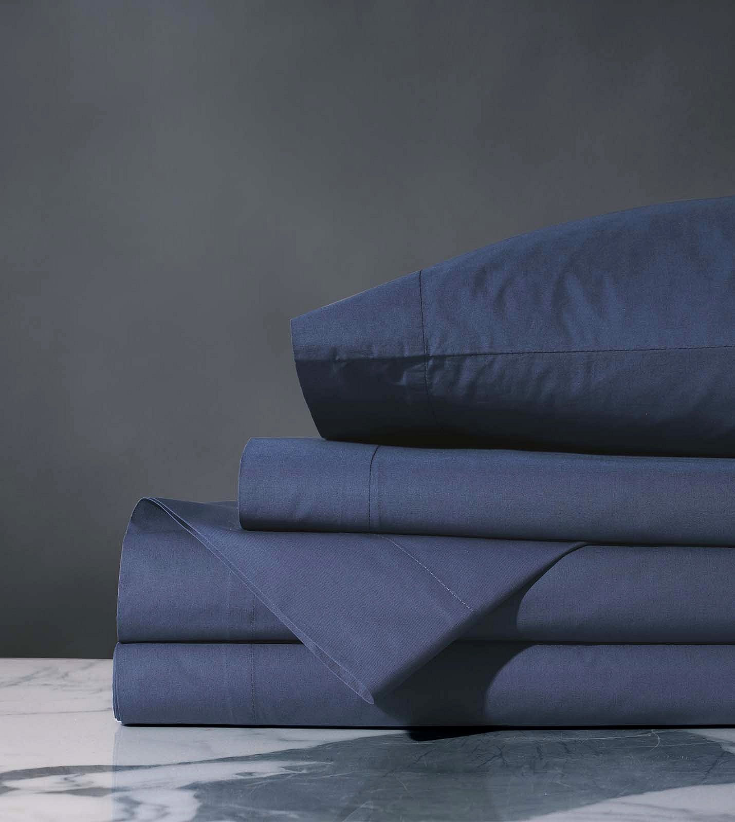 Deep Azure Cotton Percale Sheet Set - Bedding Luxuries