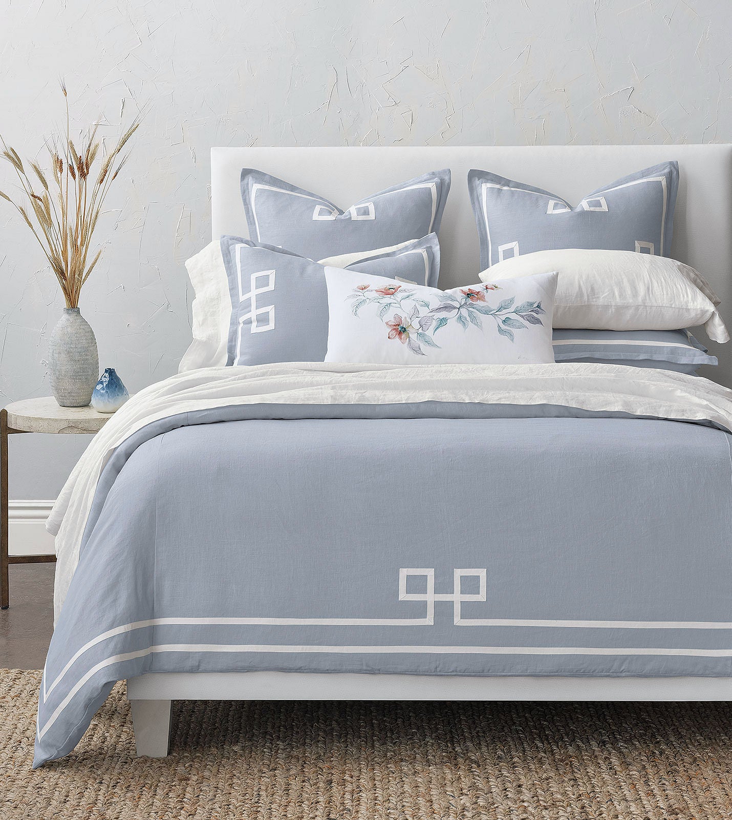 Misty Sky Fret Appliqué Duvet Cover - Bedding Luxuries