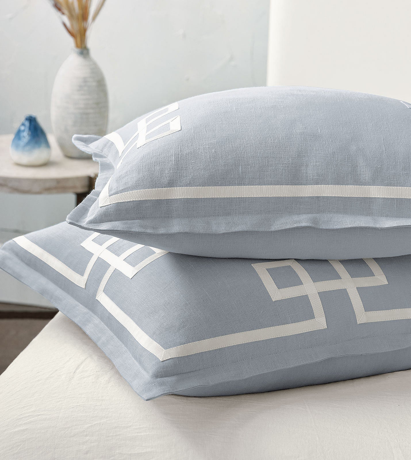 Misty Sky Fret Appliqué Duvet Cover - Bedding Luxuries