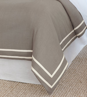 Soothing Stone Fret Appliqué Linen Duvet Cover - Bedding Luxuries