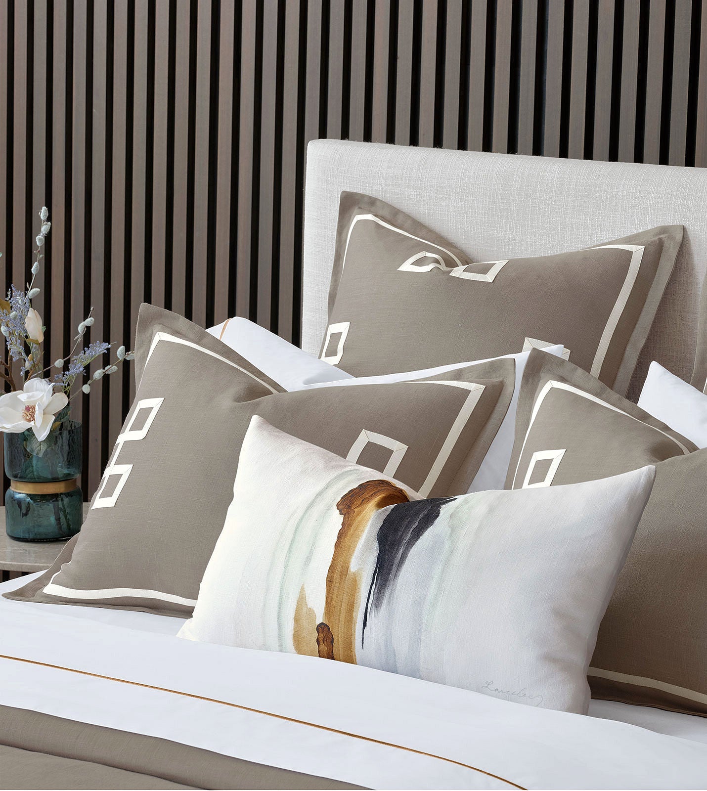 Soothing Stone Fret Appliqué Bedding - Bedding Luxuries