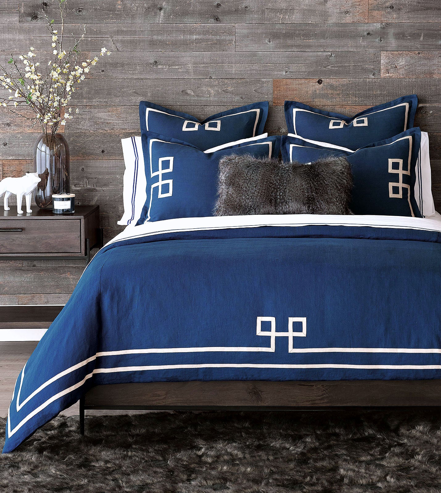 Indigo Isle Fret Appliqué Bedding - Bedding Luxuries