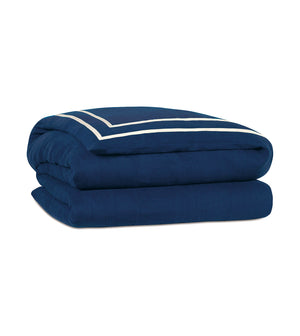 Indigo Isle Fret Appliqué Linen Duvet Cover - Bedding Luxuries