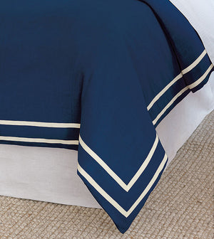 Indigo Isle Fret Appliqué Linen Duvet Cover - Bedding Luxuries