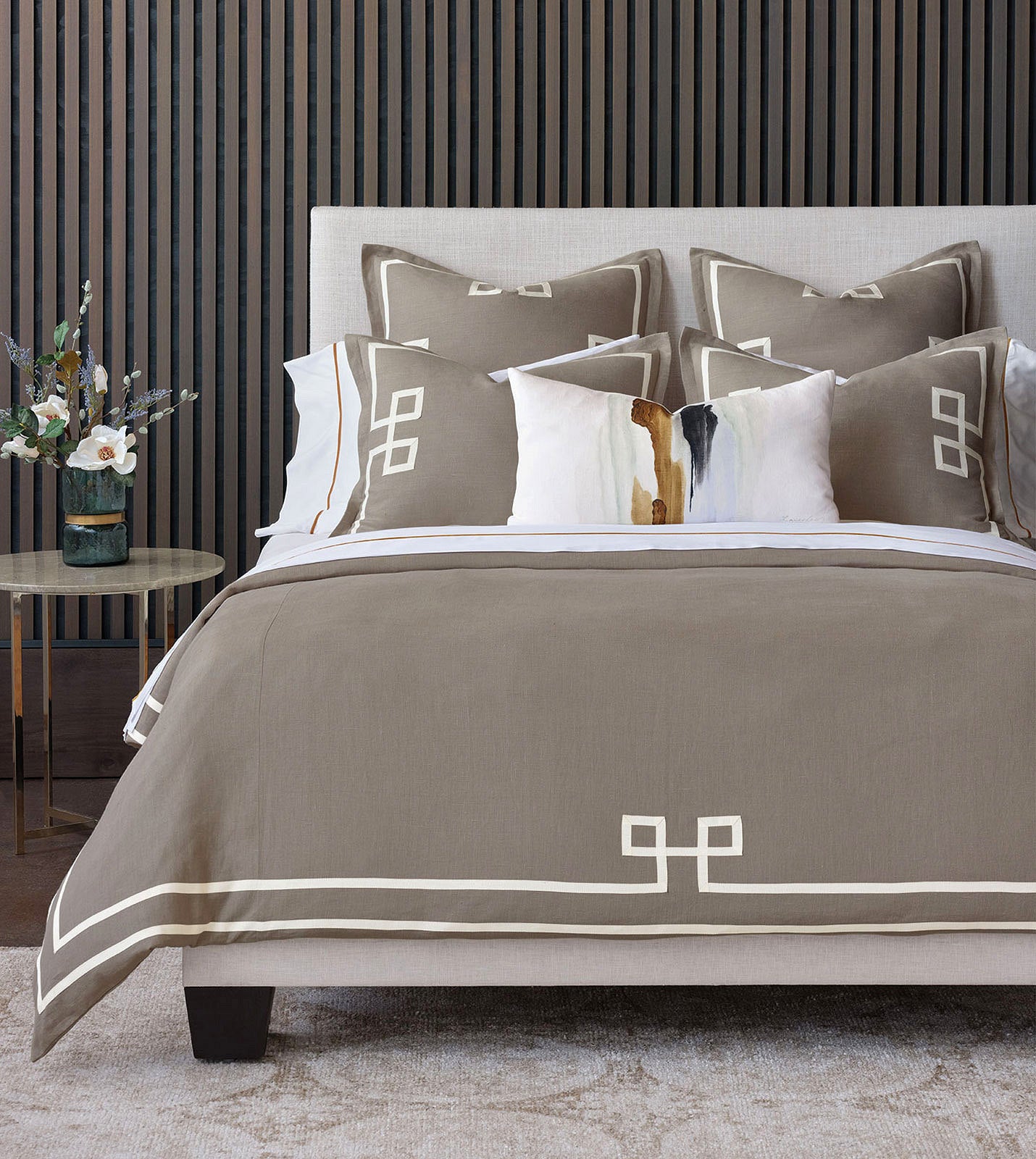 Soothing Stone Fret Appliqué Bedding - Bedding Luxuries