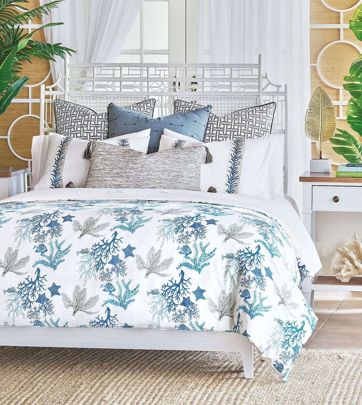 Blue Ocean Upholstered Ottoman - Bedding Luxuries