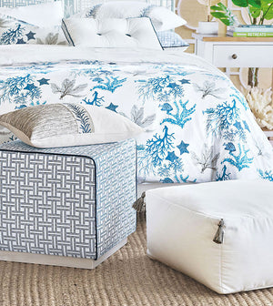Blue Ocean Tasseled White Floor Pouf - Bedding Luxuries