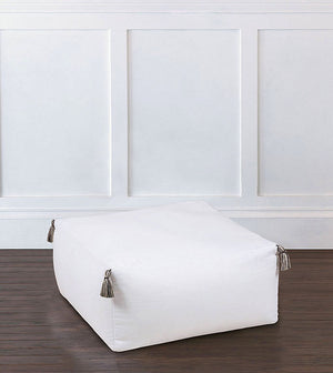 Blue Ocean Tasseled White Floor Pouf - Bedding Luxuries