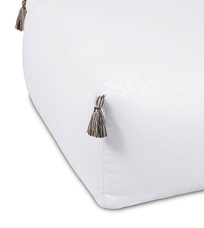Blue Ocean Tasseled White Floor Pouf - Bedding Luxuries