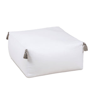 Blue Ocean Tasseled White Floor Pouf - Bedding Luxuries