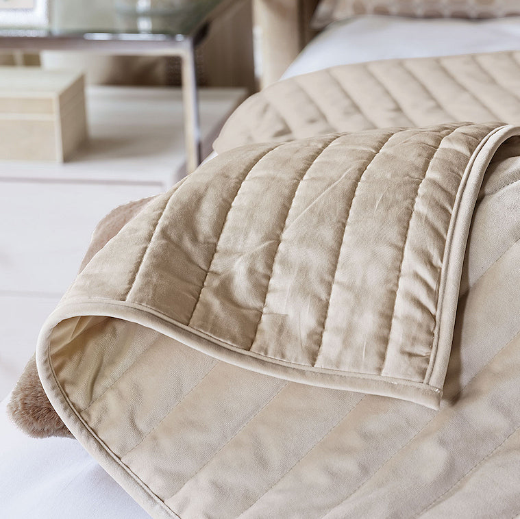 Channel Quilted Ivory Velvet Coverlet - Bedding Luxuries