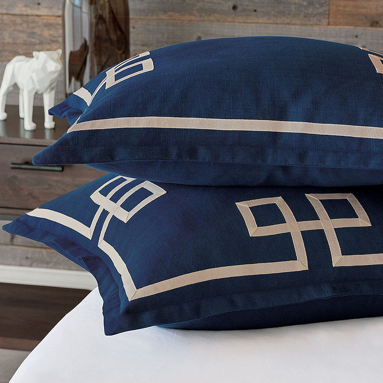 Indigo Isle Fret Appliqué Bedding - Bedding Luxuries