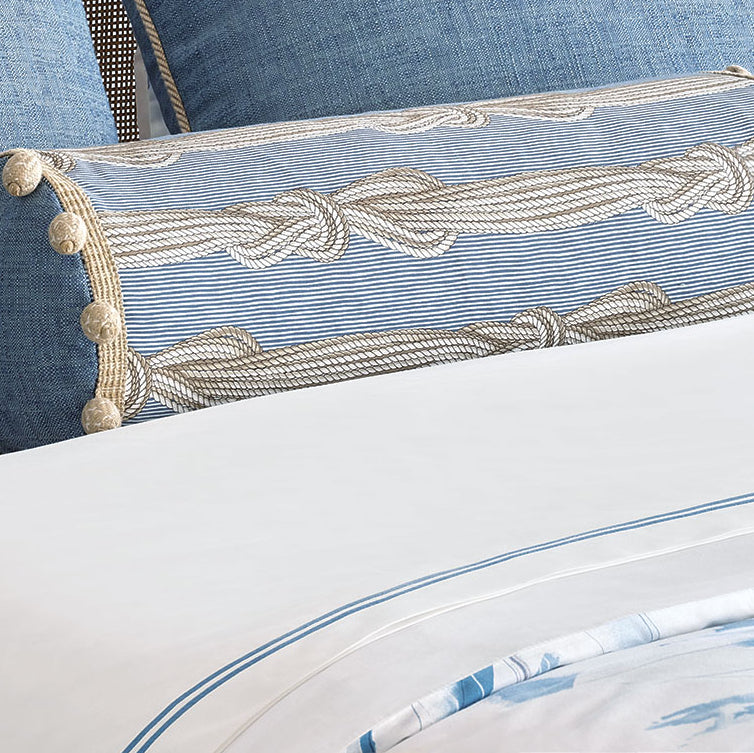 Double Striped Ocean Blue Satin Stitch Sheet Set - Bedding Luxuries