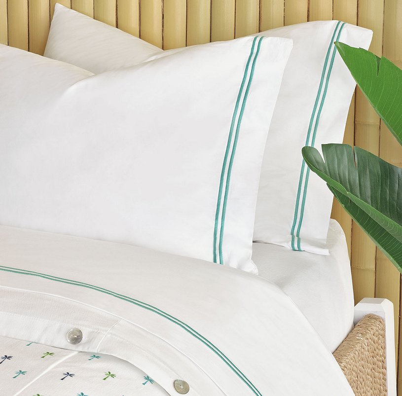 Double Striped Aqua Satin Stitch Sheet Set - Bedding Luxuries