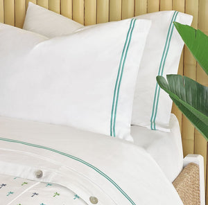 Double Striped Aqua Satin Stitch Sheet Set - Nautical Luxuries