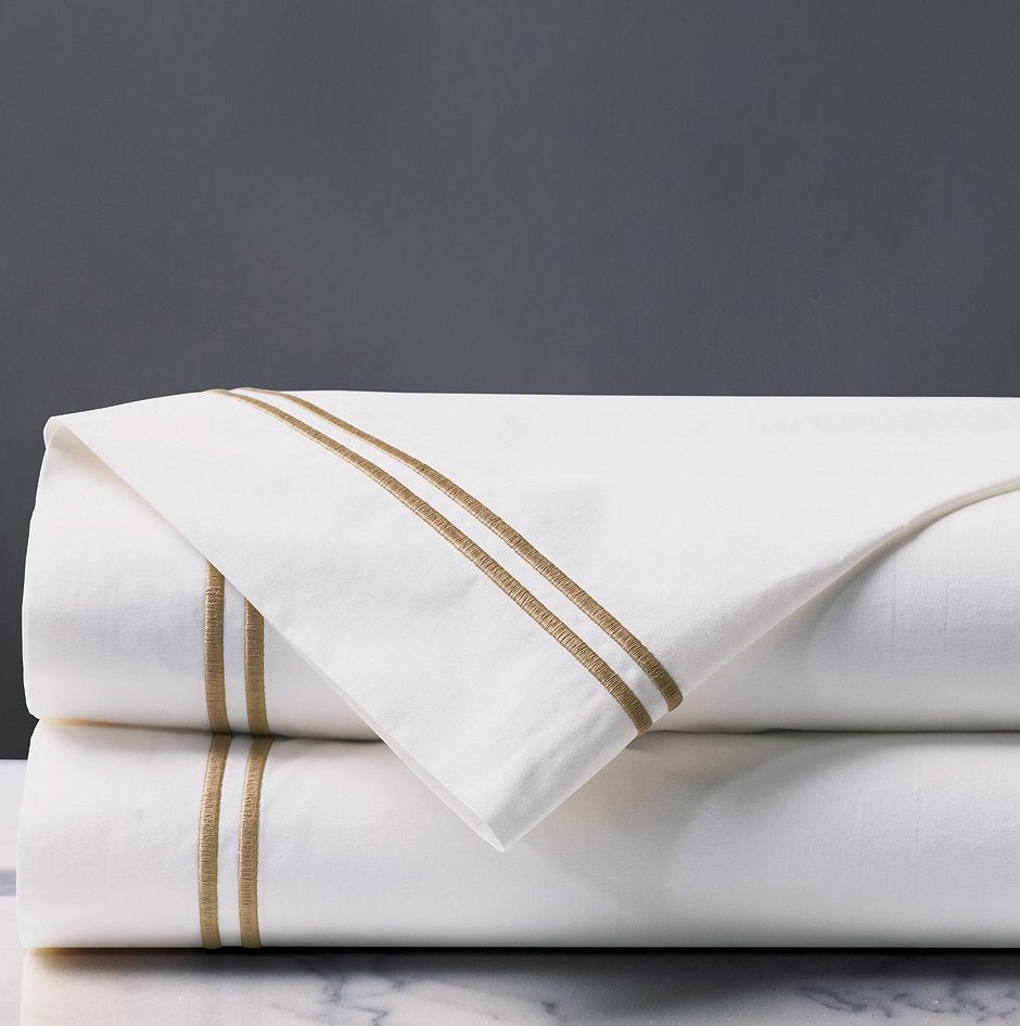 Double Striped Bisque Satin Stitch Sheet Set - Bedding Luxuries