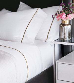 Velvet Trim Egyptian Cotton Sateen Sheet Sets - Bedding Luxuries